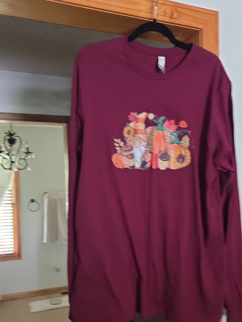 Maroon Long Sleeve Tee with Fall Pumpkin Graphic
